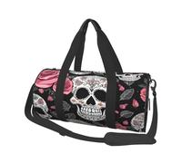 (Black Floral Skull) Print Round Large Travel Bag - Multi-Compartment Organizer Lightweight for Trips & Sports