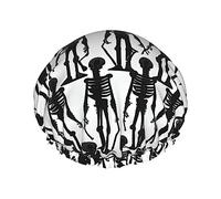 Black Floral Skull Print Shower Cap,Elastic And Reusable Bath Hair Hat For Long Hair,Large Waterproof Shower Bonnet,For Women Men Kids