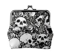 Black Floral Skull Print Vintage Leather Change Purse Elegant Small Coin Purse for Women Coin Pouch Wallet Mini