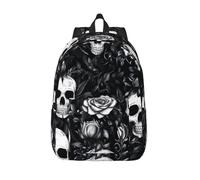 Black Floral Skull Stylish Canvas Backpack For Men Women Teens â€“ Lightweight Durable 12oz Polyester Canvas Daypack With Adjustable Straps, Large Capacity For School, Travel, Work, Outdoor Activities