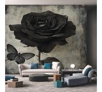 Black Floral Wallpaper, Rose Butterfly Wallpaper for Living Room, Bedroom, Non-Woven Decor Wall Paper, Photo Dining Room, Hallway, Lounge, Mural Large 3D Home Decor 400 x 280 cm Pui146