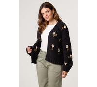 Black Flower Embroidery Detailed Cardigan Blue Vanilla Black S/M