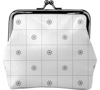 Black Flower in Dash Chess Board Women's Leather Coin Purse, Small Change Pouch with Kiss-Lock Clasp Closure Buckle Wallet for Girl Gift