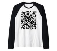 Black Flower Pattern Floral Graphic Flowers Vintage Boho Art Raglan Baseball Tee