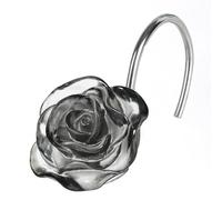 Black Flower Shower Curtain Hooks: Crystal Glitter Ice Textured Decorative Hooks for Flower Leaf Plant Winter Themed Shower Curtain - Cute Rose Shower Curtain Rings for Girls Bathroom Decor