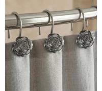 Black Flower Shower Curtain Hooks: Crystal Glitter Ice Textured Decorative Hooks for Flower Leaf Plant Winter Themed Shower Curtain - Cute Rose Shower Curtain Rings for Girls Bathroom Decor