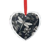 Black Flowers And Dragonfly Clear Crystal Glass Heart Pendant Charm Romantic Crystal Love Pendant Hanging Decoration for DIY Craft Gift for Home Window Car Wedding Party Decor Love Shaped Hanging Orna