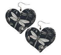 Black flowers and dragonfly Leather Earrings for Women Heart Earring Lightweight Dangle Earrings Jewelry Gifts