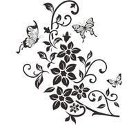 Black Flowers Butterfly Bathroom Toilet Seat Lid Cover Decals Stickers PVC Sticker Removable Self-Adhesive Restroom Decor Art Decoration Toilet Lid Decals, Toilet Accessories