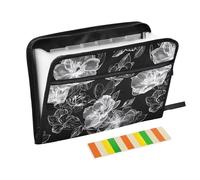 Black Flowers Dark Expanding File Folder A4 Size File Pocket Folders with Zipper File Folder Plastic Hanging Pocket File for Veterinary School