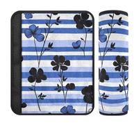 Black Flowers Royal Blue Striped 2 Pack car seat Strap Pads Padded Stop seat Belt Cutting into Neck for Bag forro para cinturon de seguridad