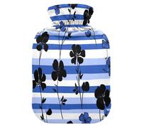 Black Flowers Royal Blue Striped Cute hot Water Bottle with Soft Cover, 2L hot compresses for The Body for Arthritis, Arthritis
