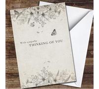 Black Flowers With Butterflies Sympathy Thinking Of You Loss Personalised Card - Personalised Deepest Sympathy Card, Funeral Card, Sorry For Your Loss Card, Bereavement