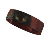 Black Fluffy Cat Sports Sweatband 15" Polyester Hairband Absorbent Quick-Dry Headband for Running, Yoga