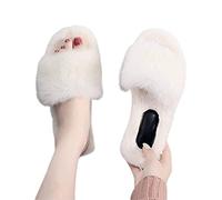 Black Fluffy Sliders, Faux Fur Fluffy Slippers Women Slippers Fashion Ladies Shoes Furry Flip Flops Fur Slides with Arch Support Female Flat Sandals Autumn Slides for Indoor Outdoor