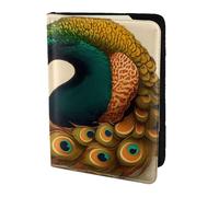 Black Fluid Firelight Reflection Travel Passport Holder Cover Wallet Leather Case Travel Essentials Luggage Accessories, Beautiful Peacock, One Size, Contemporary