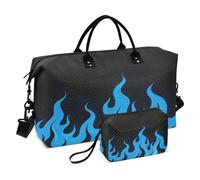 Black Fluorescent Cool Flame Blue Decorative Large Carry On Bag Gym Sports Carry with Toiletry for Sports 2 Pcs Set bolsas para viajar