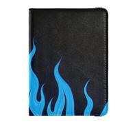 Black Fluorescent Cool Flame Blue Leather passport book holder for travel Travel Documents Organizer Protector Document Organizer Holder Accessories for women Waterproof