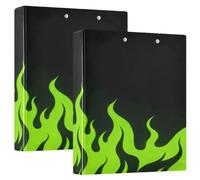 Black Fluorescent Cool Flame Green 1.5" School Binders 3 Ringing with Pockets 1/2 Pack Office Supplies Hardcover