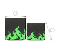 Black Fluorescent Cool Flame Green Clear Plastic Food Organizer Storage with lid Pantry Essentials Decorative storage bin for Cotton Swabs,Cotton Pads,Floss Picks,Paper Clips,Hair Clips 2 Pack