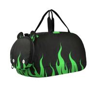 Black Fluorescent Cool Flame Green Small Gym Bag with Shoes Compartment Multifunctional Overnight Bag for Beach Swim Bags Pool Sports