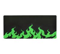 Black Fluorescent Cool Flame Green Thin Desk pad for Keyboard and Mouse for Home Office Thin Desk Mouse mat Large 31.5 x 11.8in