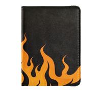 Black Fluorescent Cool Flame Orange Leather Passport and Vaccine Card Holder Combo Travel Passport Wallet Passport Cover with RFID Blocking for Women and Men Waterproof