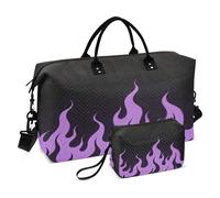 Black Fluorescent Cool Flame Purple Decorative Large Travel Bag Sports Tote Gym Bag with Adjustable Strap for Business Trips Large Capacity bolso Viajero para Mujer