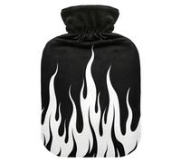 Black Fluorescent Cool Flame White hot Water Bottle with Soft Cover, 1L Water Bottle Bag for Sore Muscle, Sore Muscle