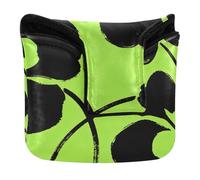 Black Fluorescent Green Flowers Tribal Patterns Mallet Putter Head Cover Magnetic Snap Putter Headcover for Most Brand Waterproof PU Leather