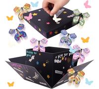 Black Flying Butterfly Explosion Gift Box - Flying Butterflies Valentine's Day Gift Box with 4 Butterfly Sequins DIY Flying Butterfly Surprise Valentine's Day Birthdays Wedding Gift Box Explosion for
