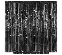 Black Foil Curtains 5 Pack | 1m x 2m Each | Shiny Fringe Tinsel Backdrop Curtains for Birthday Party, Halloween, Graduation, Christmas, Hen Night & Holiday Decorations | Easy to Hang & Reusa