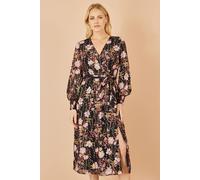 Black Foiled Floral Print Wrap Midi Dress Yumi Black 16