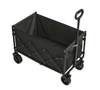 (Black) Foldable Festival and Camping Trolley with Adjustable Handle and 4 Reinforced Wheels, Outdoor Garden Wagon, Black
