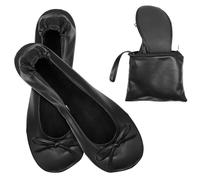 Black Foldable Flats for Women with Zipper Pouch - Size 7-10.5 Foldable Ballet Flats for Women for Travel Office Weddings (Size: 9-10.5-Black)