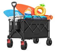 (Black) Foldable Garden and Camping Trolley with Handle, 4 Removable Wheels, Space-Saving, Outdoor, Black