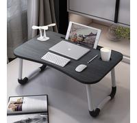 (Black) Foldable Laptop Bed Table with USB Ports