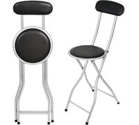 Gr8 Home Black Folding Bar Stool Breakfast High Back Chair Padded Round Desk Seat Kitchen