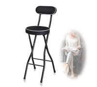 Black Folding Bar Stool with High Back Padded Kitchen Counter Chair for Breakfast Garden Office 65cm/26inch Portable & Stylish Seating (1pc)