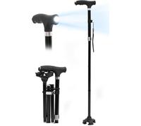 Black Folding Cane with Led Light, Adjustable Canes and Walking Sticks for Men and Women, Walking Cane Stick for Elderly Pivoting Quad Base collapsible