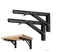 Black Folding Shelf Brackets Max. Load 220 lb, Heavy Duty DIY Wall Mounted Shelf Bracket Space Saving for Table Work Bench (6 INCH-2PCS)