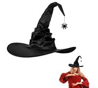 Black Folds Witch Hat with Spider Bat Adult Women Halloween Wizard Hat Magic Cap Headwear Witch Hat Teen Girls Party Masquerade Decor Carnival Daily Cosplay Fancy Dress Costume Accessory