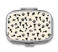 Black Footprint Bone Pill Case Box with 2 Compartment Medicine Vitamin Organizer for Purse Pocket 5.5x4cm