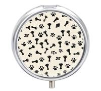 Black Footprint Bone Pill Case Box with 3 Compartment Medicine Vitamin Organizer for Purse Pocket 5x5cm