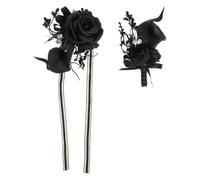 Black for Corsage Set Gothic and Boutonniere Wedding Bride and Groom