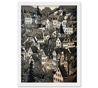 Black Forest City Baden Monochrome Cityscape Artwork Framed Wall Art Print A4 Artery8 White One Size