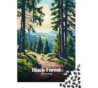 Black Forest Germany Landscape Illustration 1000 Piece Jigsaw Puzzle, Old Europe Travel Artwork, Decorative Artwork, Matte Printed Jigsaw, Family Night Game for Adults, 38x26cm/1000pcs