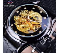 (black) Forsining Chinese Dragon Design Diamond Dial Men Watch Luminous Hands Brand Luxury Mechanical Watch