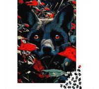 Black Fox with Fiery Eyes in Autumn Leaves Jigsaw Puzzle, 1000 Piece