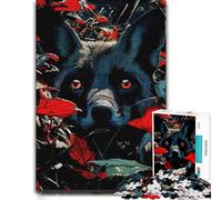 Black Fox with Fiery Eyes in Autumn Leaves Jigsaw Puzzle, 1000 Pieces | Adult Jigsaw Puzzle - screen-free New Year present with activity for family time.